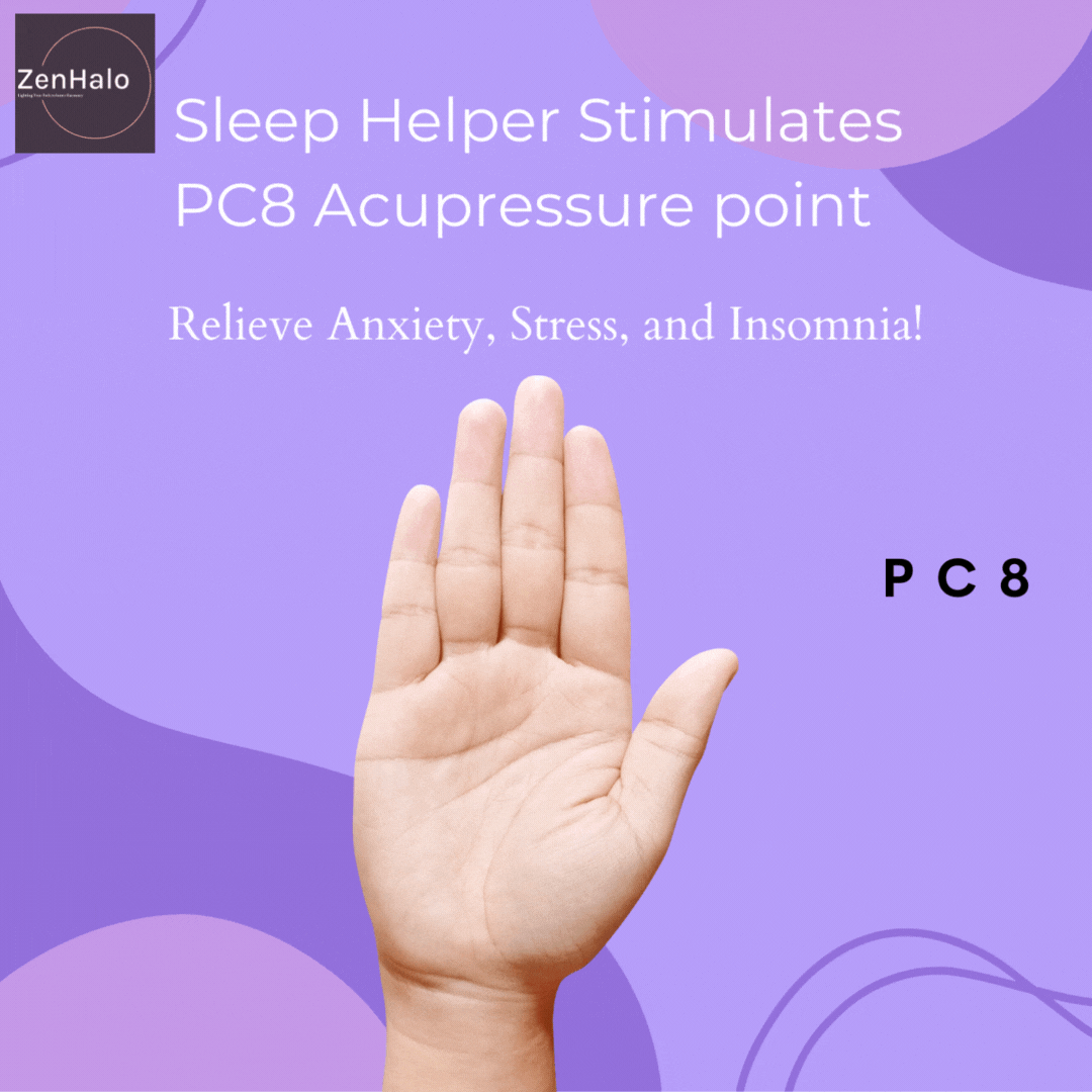 Sleep helper stimulates PC8 acupressure point. Relieve anxiety, stress and insomnia.